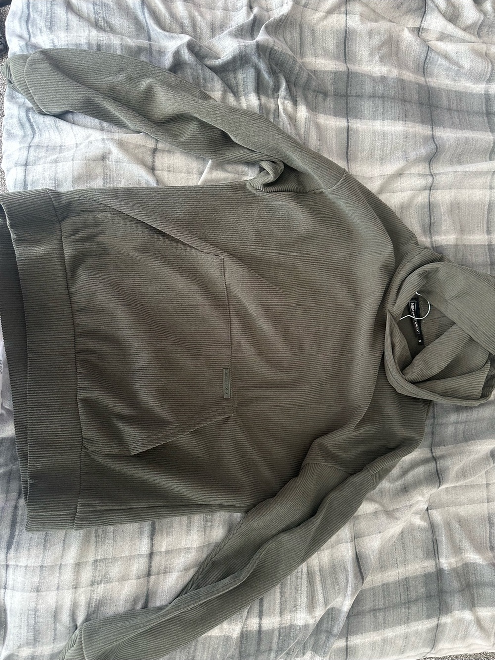 Members Only Olive Green Ribbed Hooded Top